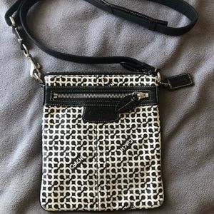 Black & White Leather Coach Crossbody Bag